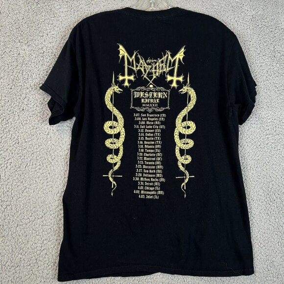 Mayhem 2020 Tour Black Metal Concert T-Shirt Medium Double Sided Goth Cross - Picture 2 of 4